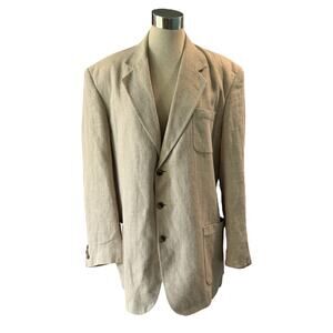 Haggar Clothing Co Cream Textured Herringbone Sport Coat Men’s 44L